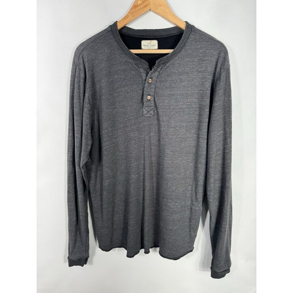 Marine Layer Men's Larger Gray Henley Neck Long Sleeve T-Shirt